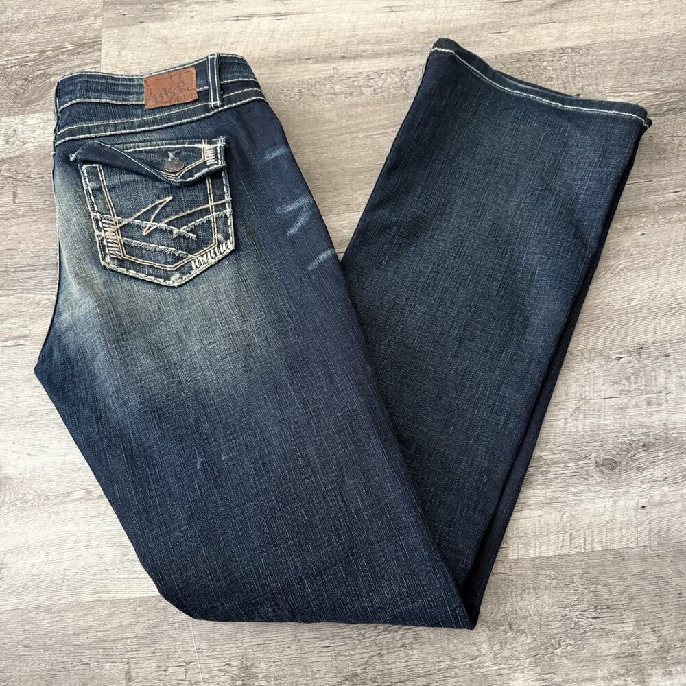 BKE Jeans Womens 33 x 37.5 Tall Blue MADISON Bootcut Stretch Embellished Pockets